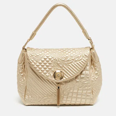 Pre-owned Versace Gold Quilted Leather Talia Vanitas Shoulder Bag