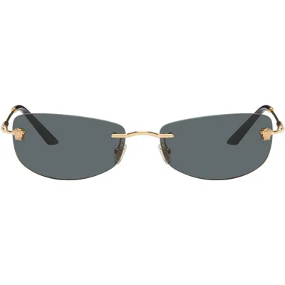 Versace Gold Rimless Rectangle Medusa Sunglasses