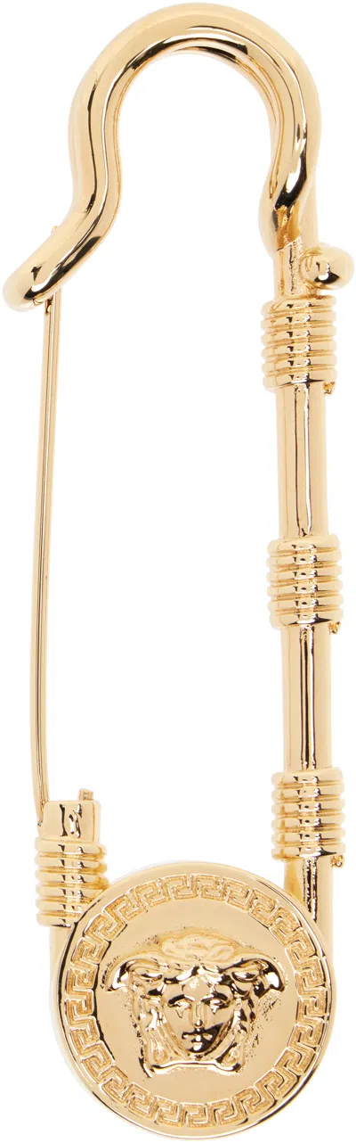 Versace Gold Safety Pin Brooch In 3j000- Gold