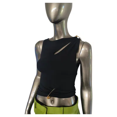 Pre-owned Versace Gold Safety Pin Cut-out Black Top It 38