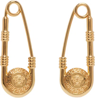 Versace Gold Safety Pin Earrings In 3j000- Gold