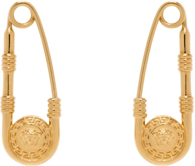 Versace Gold Safety Pin Earrings In 3j000- Gold