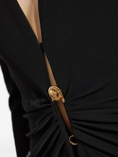Versace Gold Safety-pin Detail Bodysuit In Black