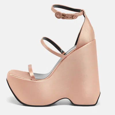 Pre-owned Versace Gold Satin Platform Wedge Sandals Size 37