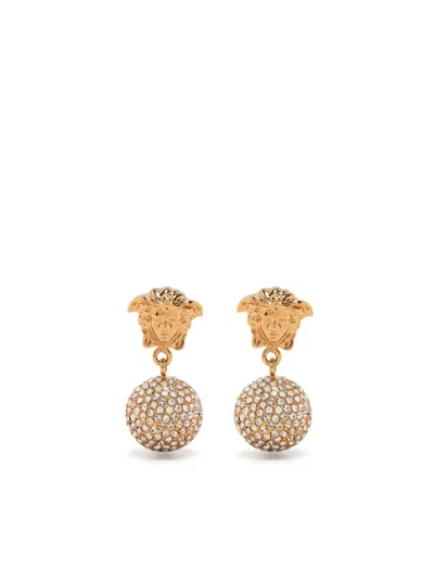 Versace Gold-tone Medusa Crystal Ball Earrings