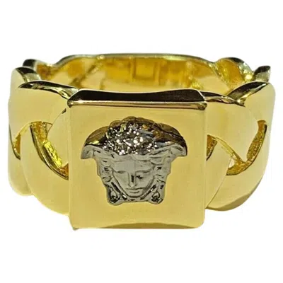 Pre-owned Versace Gold Tone Medusa Ring In Multi