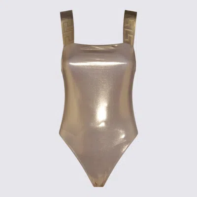 Versace Greca-detailed One-piece Swimsuit In Gray