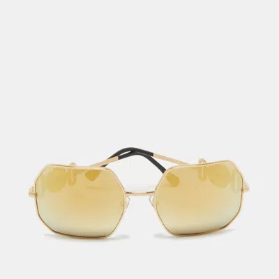 Pre-owned Versace Gold Tone/grey Mirrored Ve 2248 Geometric Sunglasses