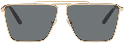 Versace Gold Tubular Greca Sunglasses In 100287