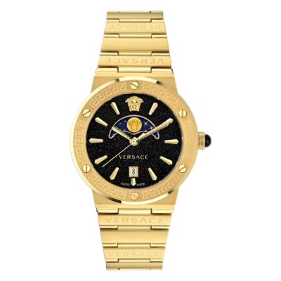 Pre-owned Versace Gold Womens Analogue Watch Greca Logo Moonphase Ve7g00323