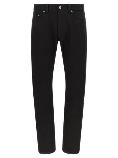 Versace Gold-embellished Cotton Jeans In Black