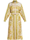 Versace Baroque Coupe De Deaux Silk Long-sleeve Belted Midi Shirtdress In Golden