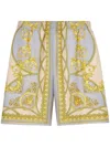 Versace La Coupe Des Dieux Print Silk Shorts In Golden