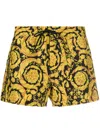 Versace Baroque Print Silk Loungewear Shorts In Golden