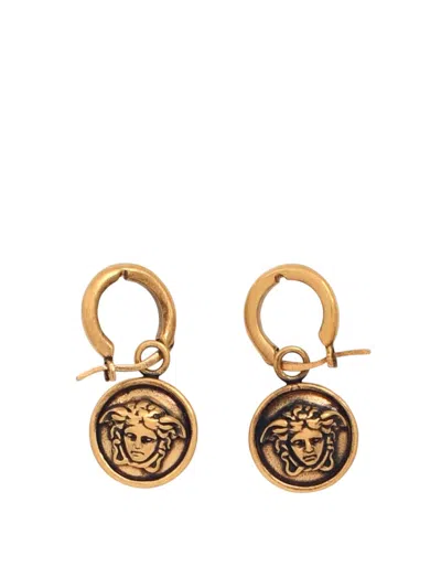Versace Golden Medusa Logo Drop Earrings In Transparent