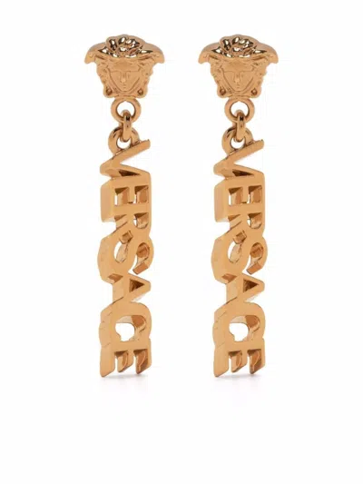 VERSACE GOLDEN MEDUSA LOGO PENDANT EARRINGS