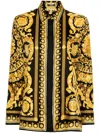 Versace Black And Yellow Shirt With Barocco Print In Golden