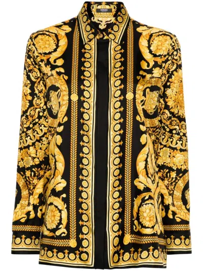 Versace Black And Yellow Shirt With Barocco Print
