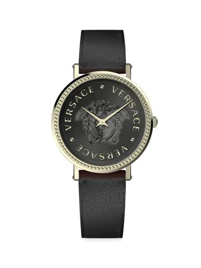 Versace Goldtone Stainless Steel & Leather Strap Watch/37mm