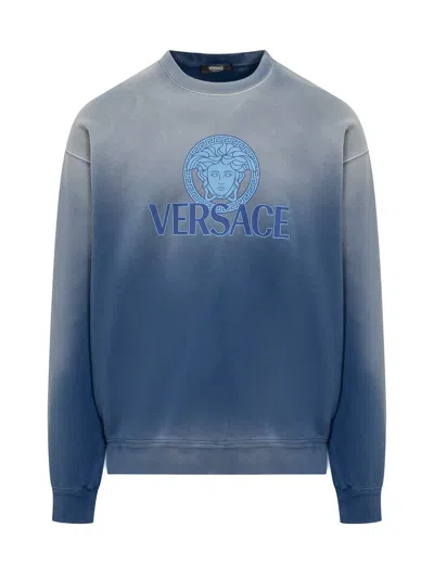 Versace Gradient Effect Medusa Sweatshirt In Blu
