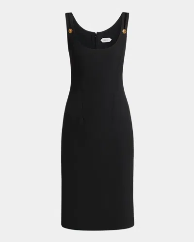 Versace Grain De Poudre Wool Midi Sheath Dress In Black