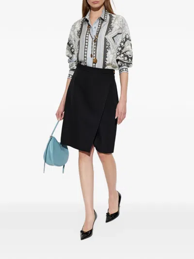 Versace Grain-de-poudre Wool Midi Skirt In Black