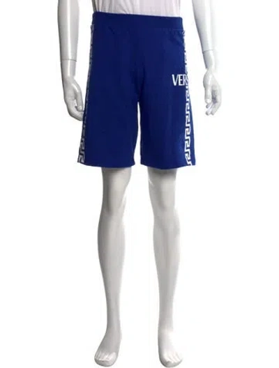 Pre-owned Versace Graphic Print Athletic Shorts In Blue