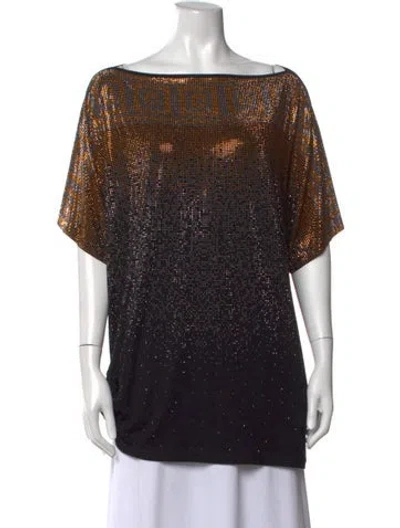 Pre-owned Versace Graphic Print Bateau Neckline Top In Black