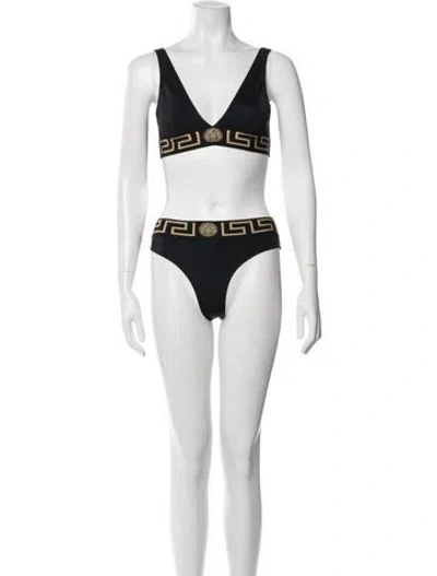Pre-owned Versace Graphic Print Bikini In Black