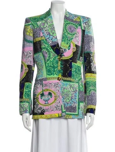 Pre-owned Versace Graphic Print Blazer In Green