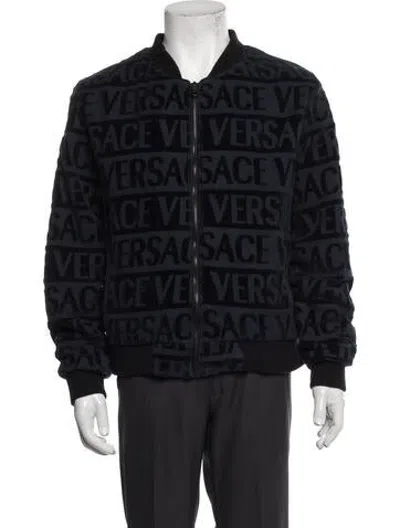 Pre-owned Versace Graphic Print Bomber Jacket In Blue