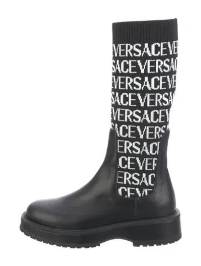 Pre-owned Versace Graphic Print Boots In Black