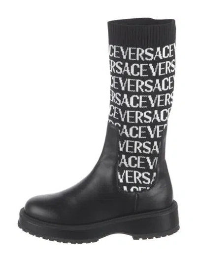 Pre-owned Versace Graphic Print Boots In Black