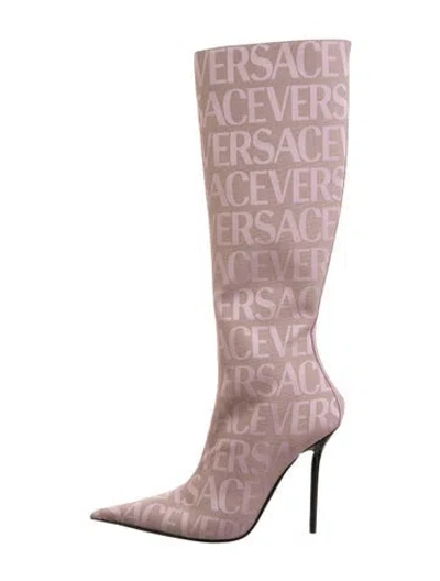 Pre-owned Versace Graphic Print Boots W/ Tags In Pink