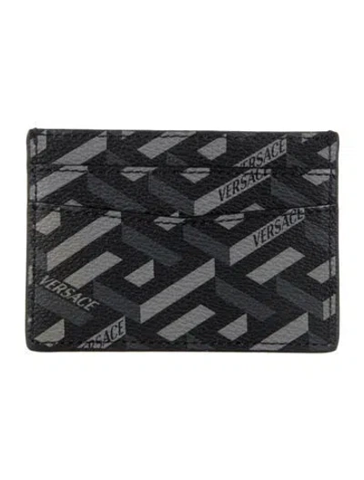 Pre-owned Versace Graphic Print Card Holder In Grey