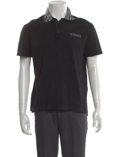Pre-owned Versace Graphic Print Collar Polo Shirt In Black