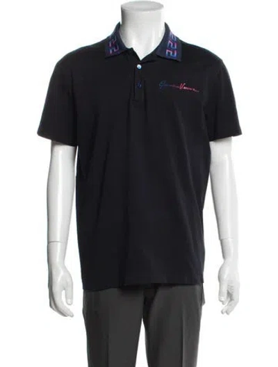 Pre-owned Versace Graphic Print Collar Polo Shirt In Black