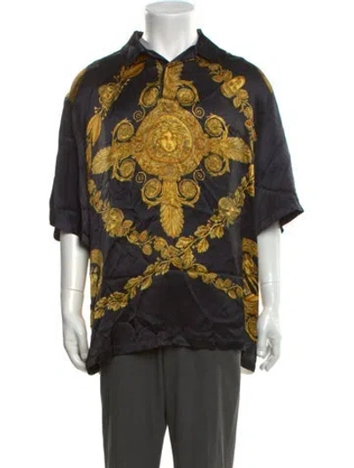 Pre-owned Versace Graphic Print Collar Polo Shirt In Black