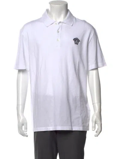 Pre-owned Versace Graphic Print Collar Polo Shirt In White