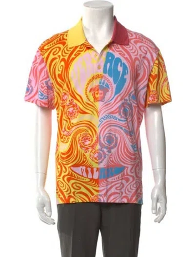 Pre-owned Versace Graphic Print Collar Polo Shirt In Yellow