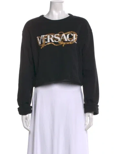 Pre-owned Versace Graphic Print Crew Neck Crop Top In Black
