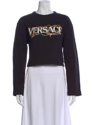 Pre-owned Versace Graphic Print Crew Neck Crop Top In Black