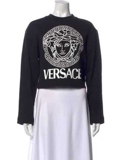Pre-owned Versace Graphic Print Crew Neck Crop Top In Black