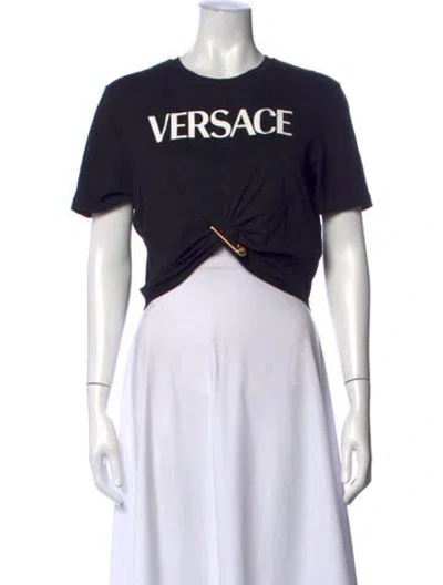 Pre-owned Versace Graphic Print Crew Neck Crop Top In Black