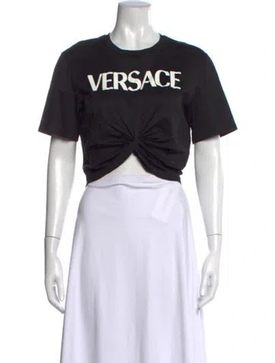 Pre-owned Versace Graphic Print Crew Neck Crop Top In Black