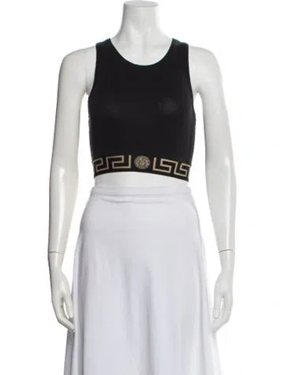 Pre-owned Versace Graphic Print Crew Neck Crop Top In Black