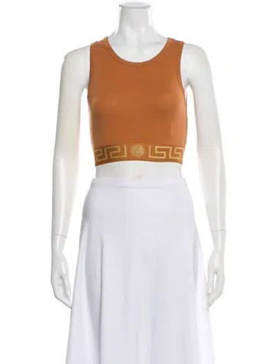 Pre-owned Versace Graphic Print Crew Neck Crop Top In Pink