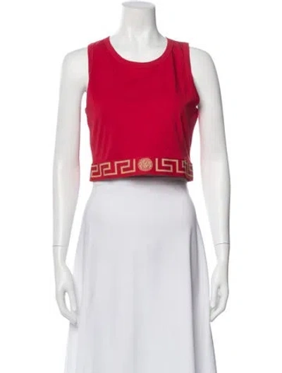 Pre-owned Versace Graphic Print Crew Neck Crop Top In Red