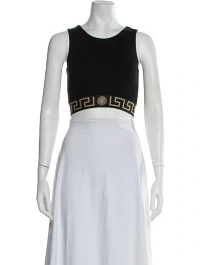 Pre-owned Versace Graphic Print Crew Neck Crop Top W/ Tags In Black