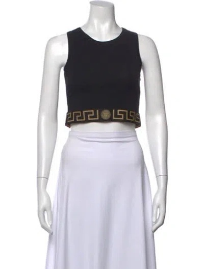 Pre-owned Versace Graphic Print Crew Neck Crop Top W/ Tags In Black